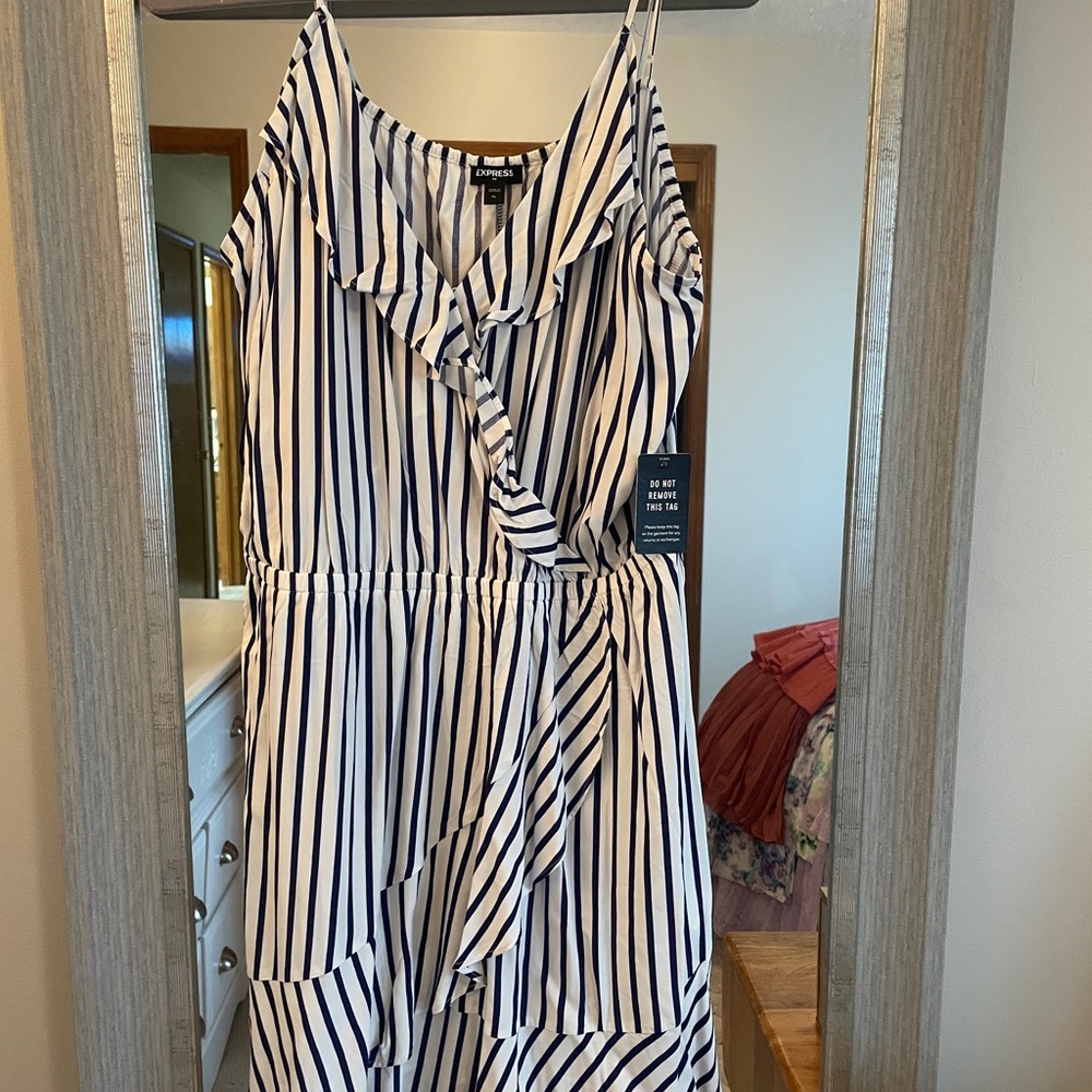 Express Blue and White Striped Dress